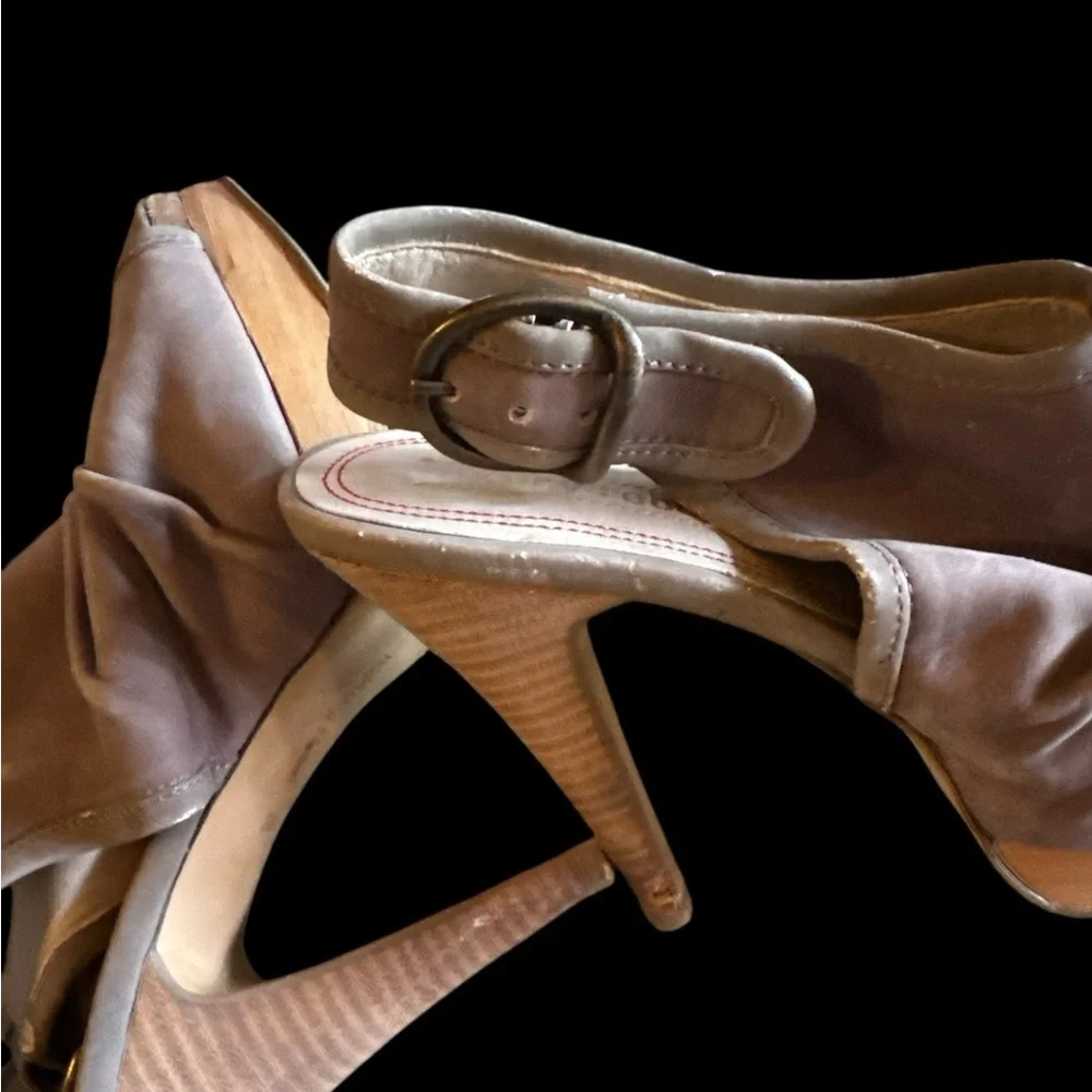 Luxury Rebel Brown Heeled Sandals with Ruched Detailing